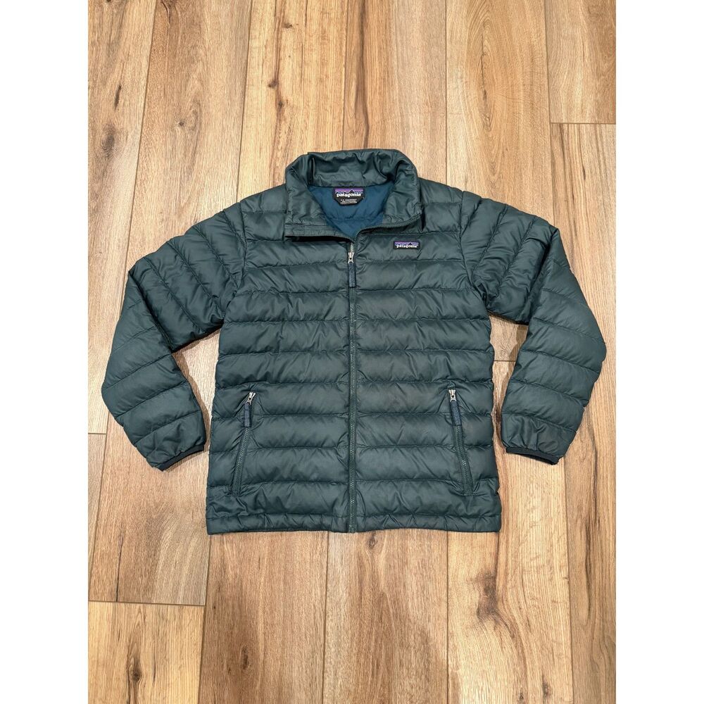 Patagonia Kids Down Sweater Full Zip Puffer Jacket Green Size L 12